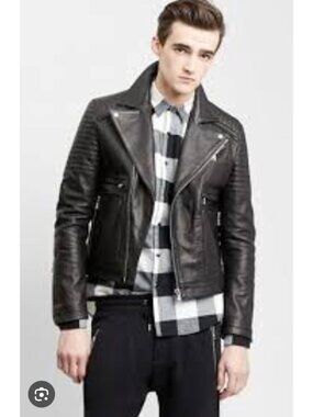 The Kooples Sport Black Leather Moto Jacket Quilted Biker Zip Style - Size M